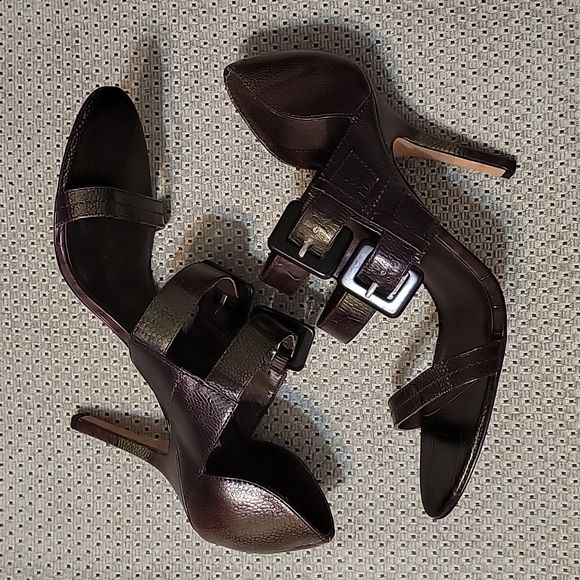 *NEW* HYPE "Blanca" Brown&Green Embossed Leather Buckle Heeled Sandals *Y2K* 8.5 - Picture 3 of 15